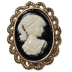 Vintage Cameo Brooch Pin Gold Tone Victorian Gothic Retro Fashion Jewelry Women